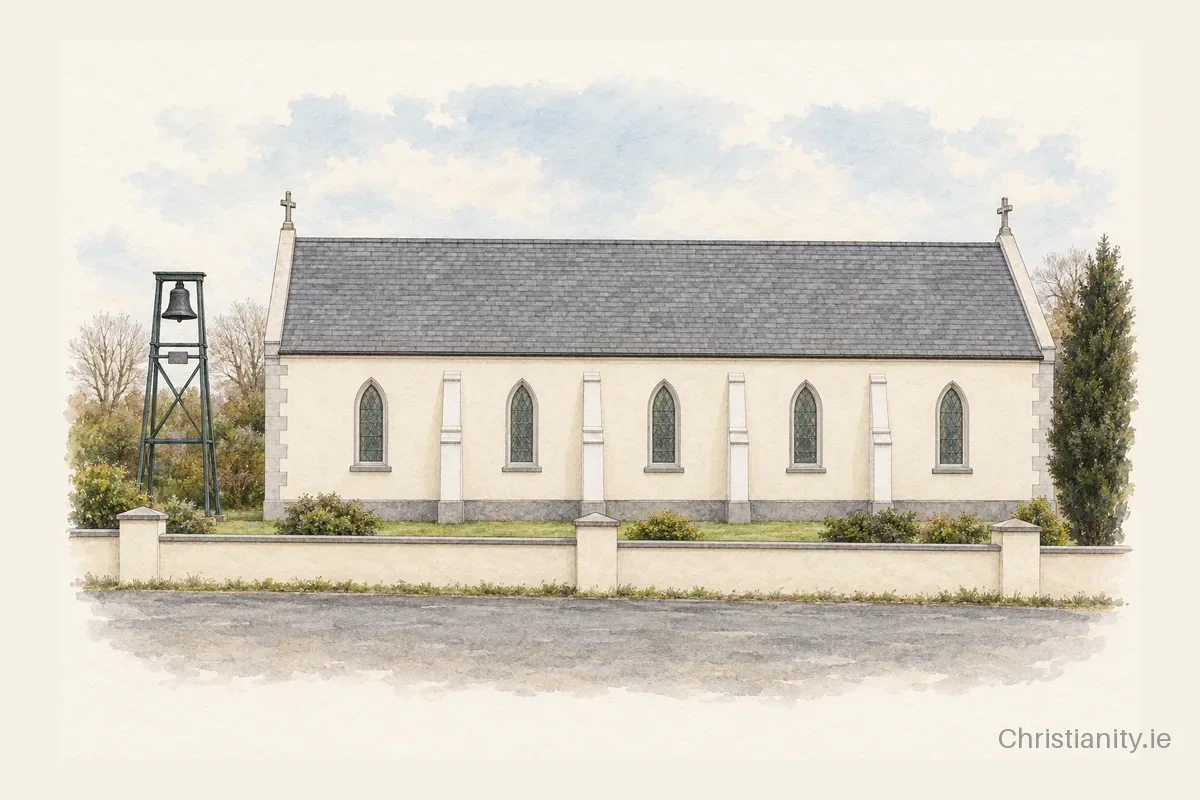 Watercolour and ink illustration of St Kevin, Carrigeen