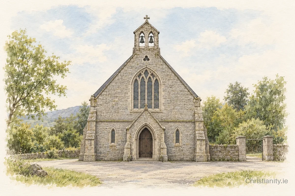 Watercolour and ink illustration of St Kevin's