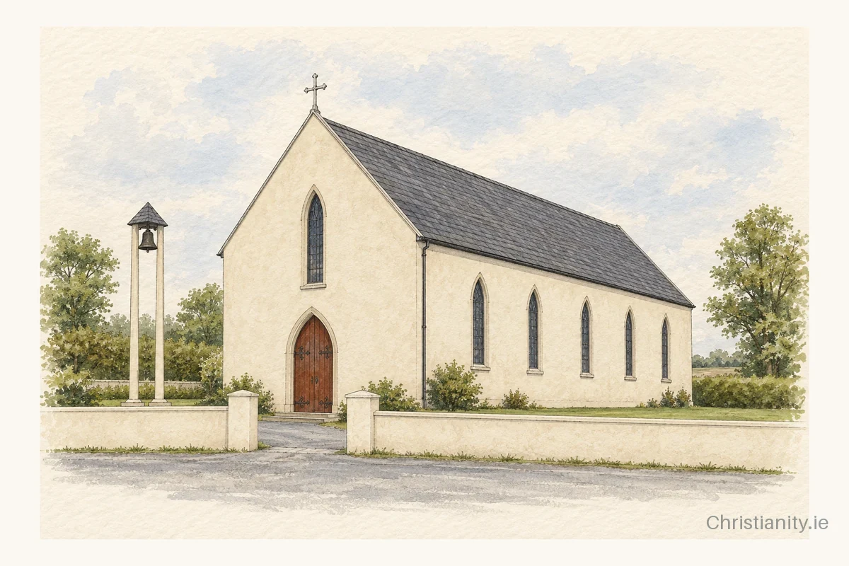 Watercolour and ink illustration of St. Kieran's Church, Kilfinny