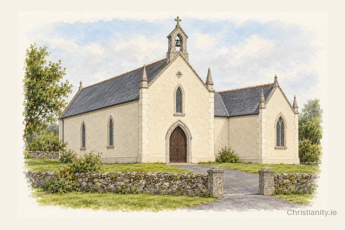 Watercolour and ink illustration of St Killian’s Church