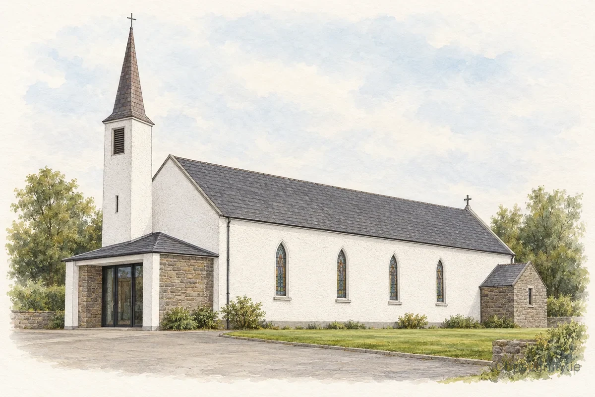 Watercolour and ink illustration of St Killian’s Church