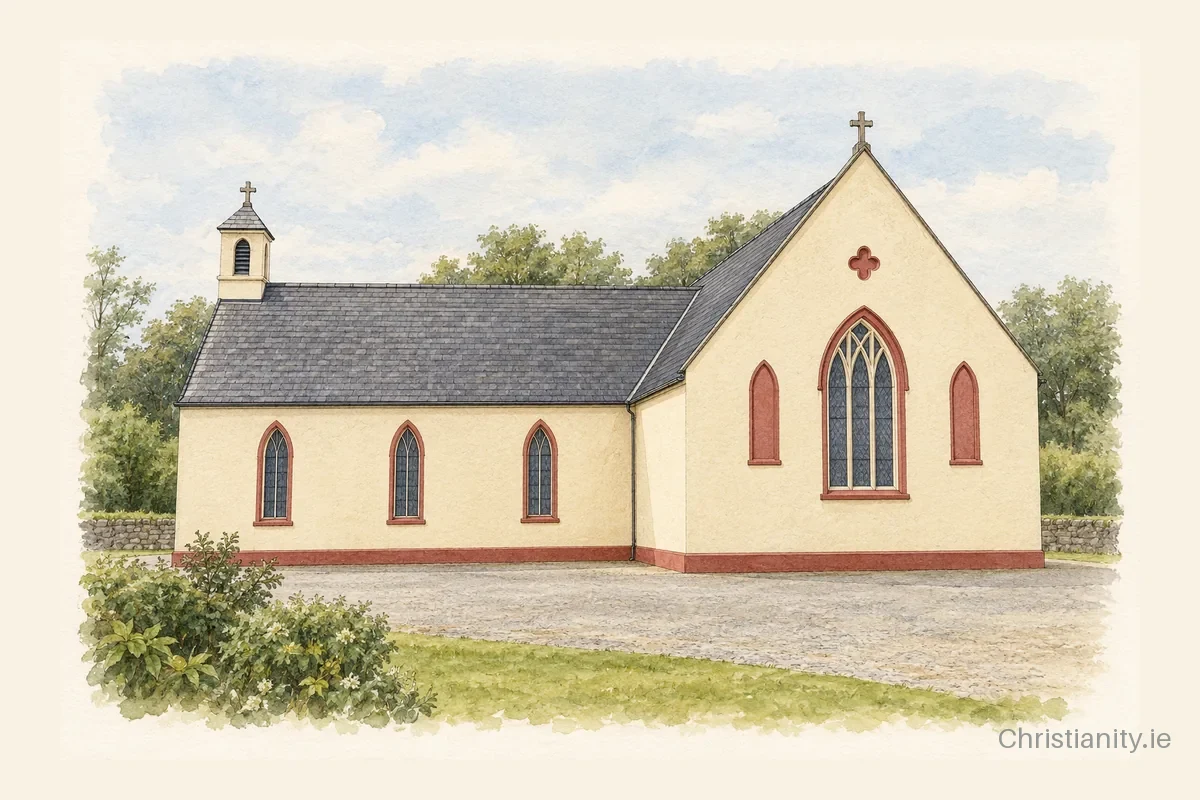 Watercolour and ink illustration of St. Lachteen's Church, Grenagh