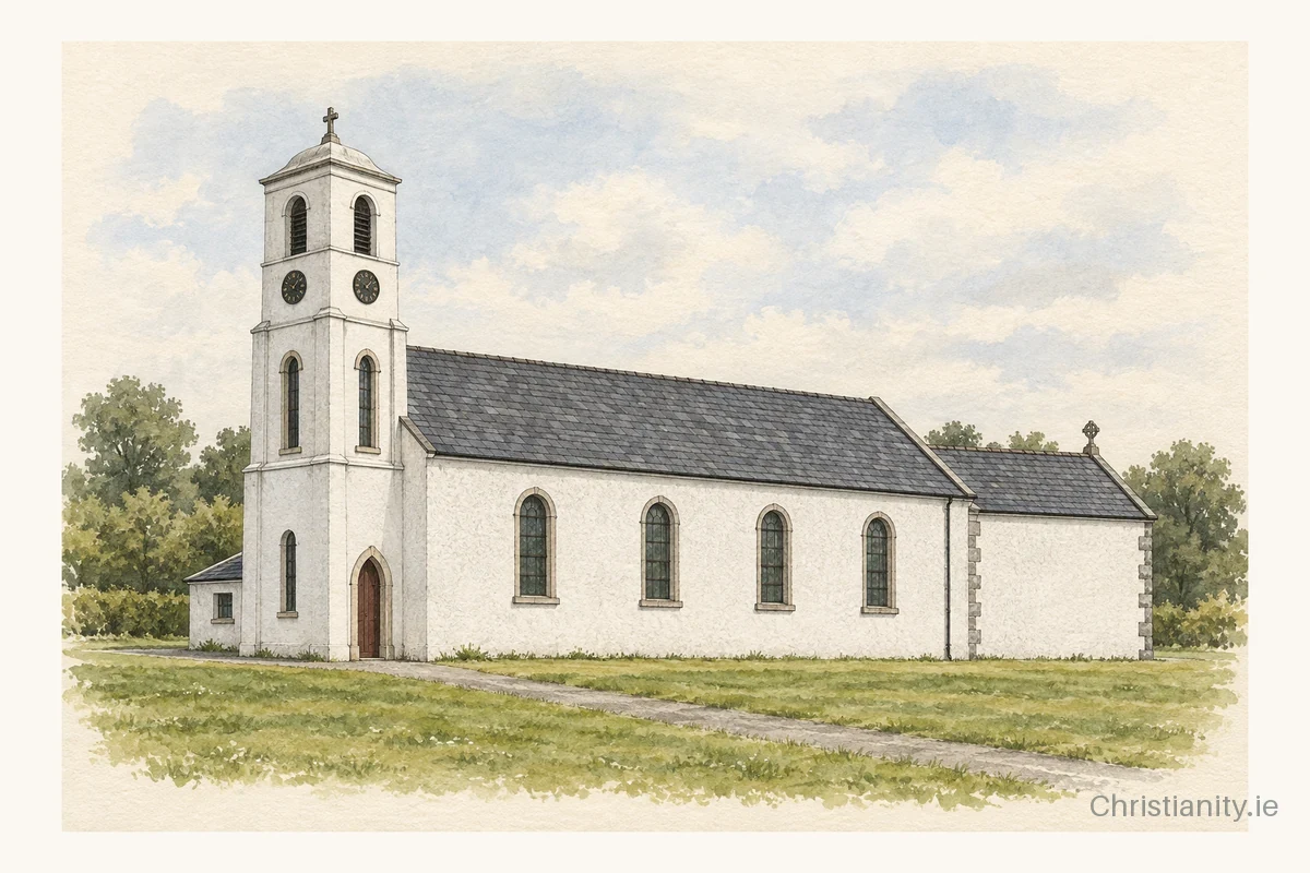 Watercolour and ink illustration of St Livinus, Killeevan