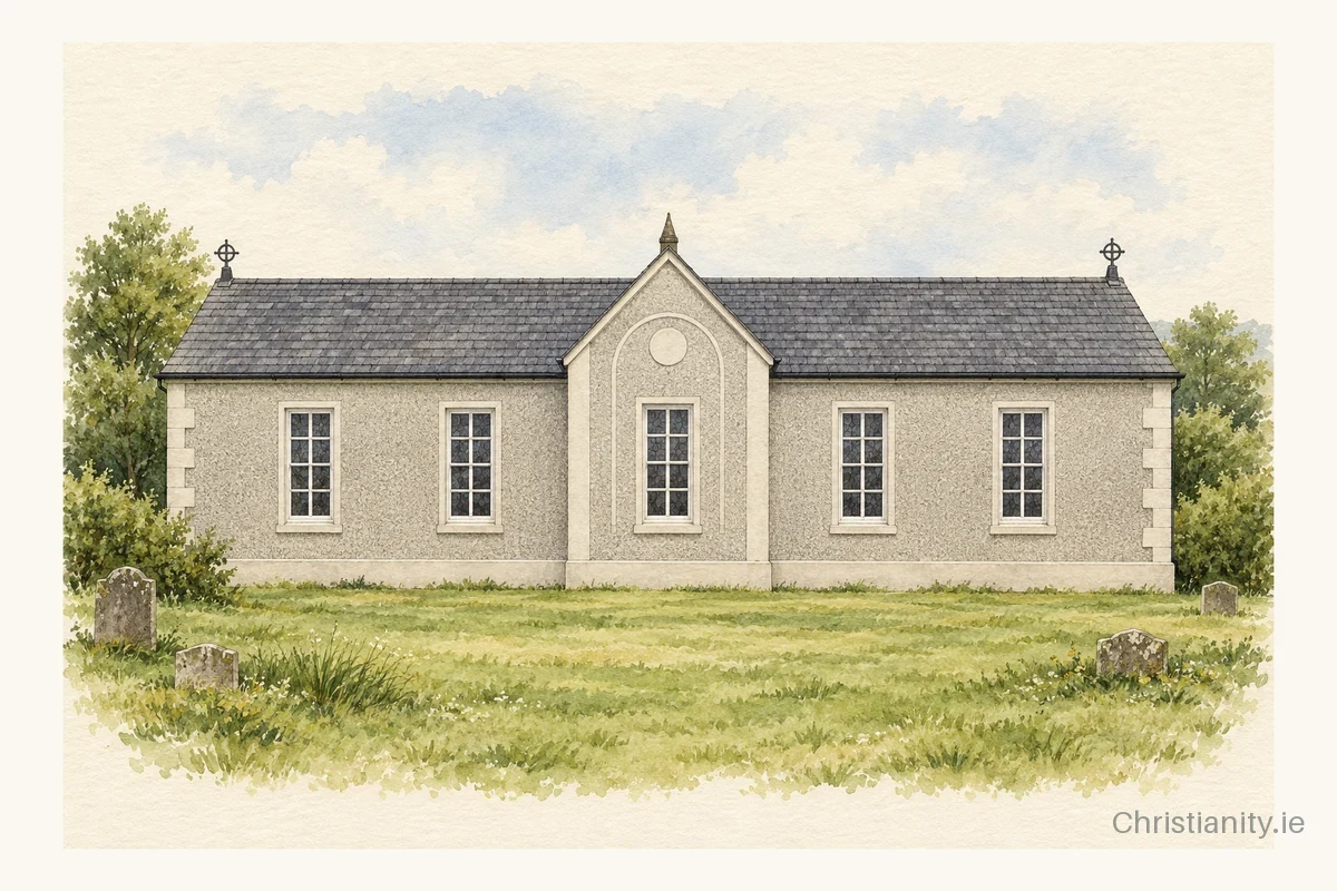 Watercolour and ink illustration of St Luárán's Church