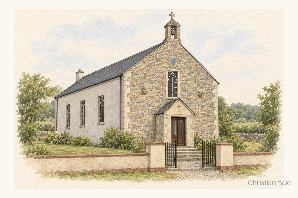 Watercolour and ink illustration of St. Luna’s, Caddamstown