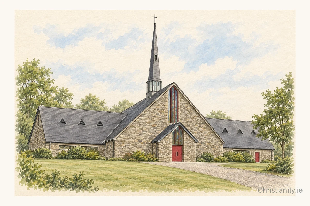 Watercolour and ink illustration of St Macartan’s Trillick