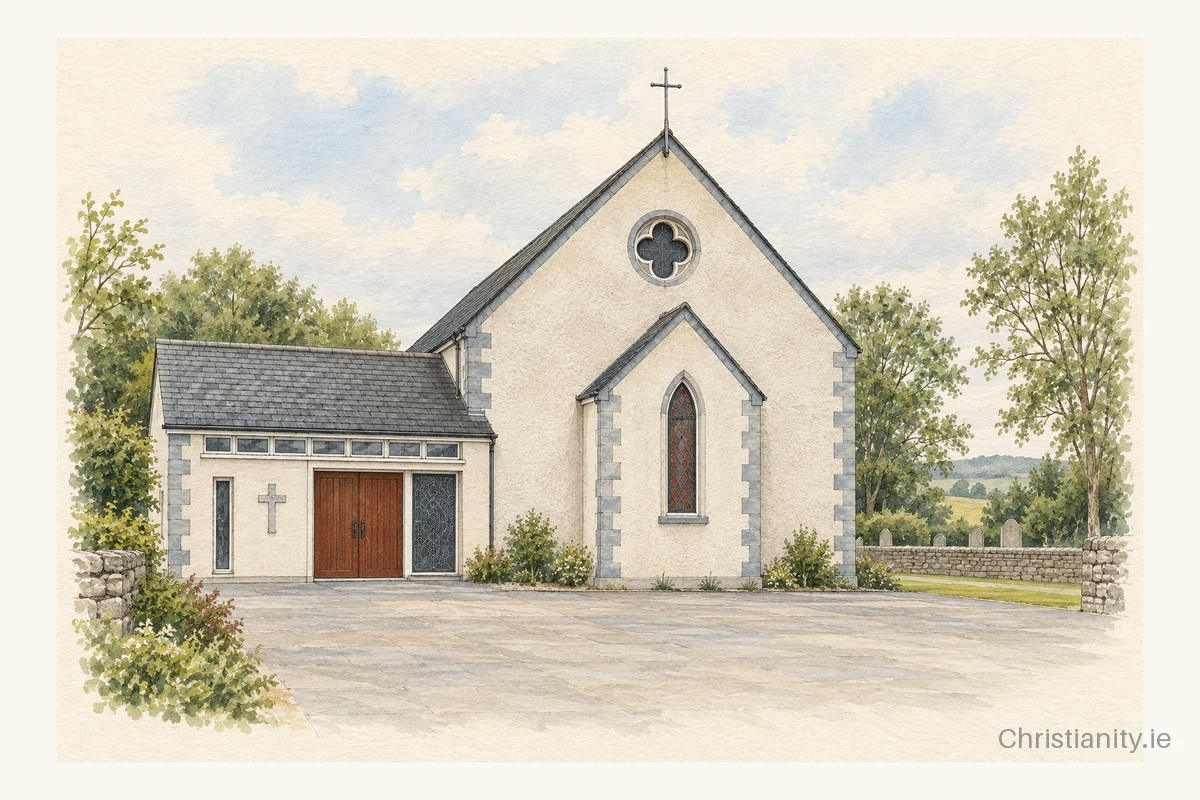 Watercolour and ink illustration of St MacNissi's Church
