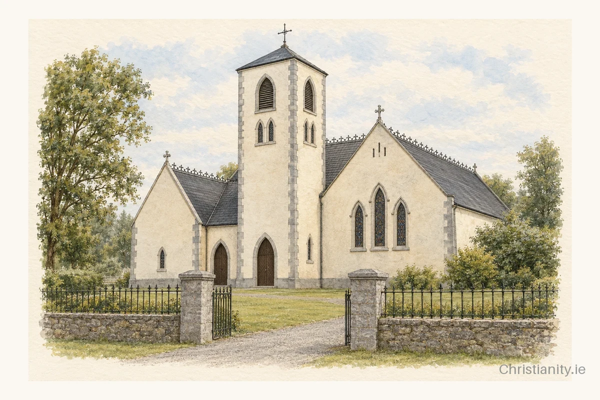 Watercolour and ink illustration of St Manchan’s Church, Boher
