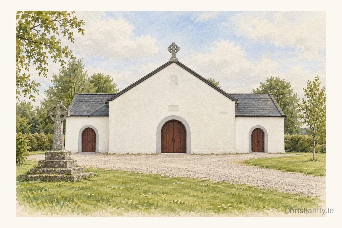 Watercolour and ink illustration of St Manmans Church, Clonaslee