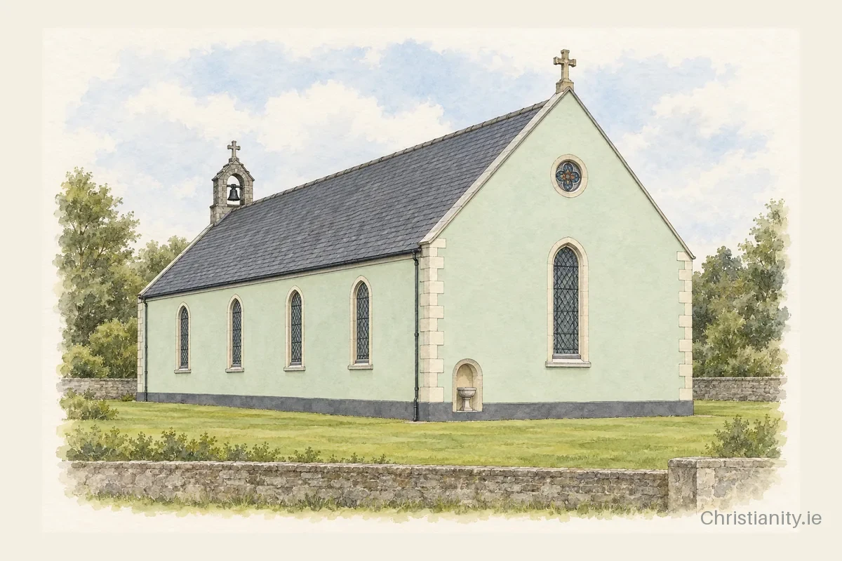 Watercolour and ink illustration of St. Martin’s Church, Farnivane