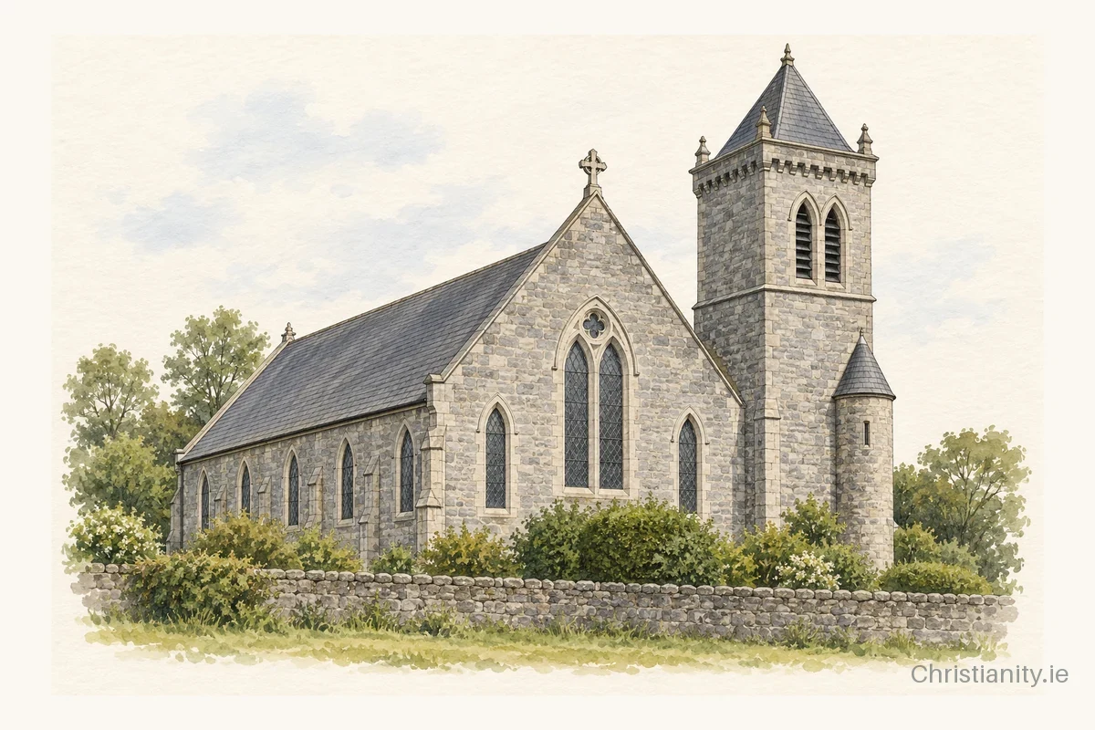 Watercolour and ink illustration of St Mary Magdalene Church, Monaleen