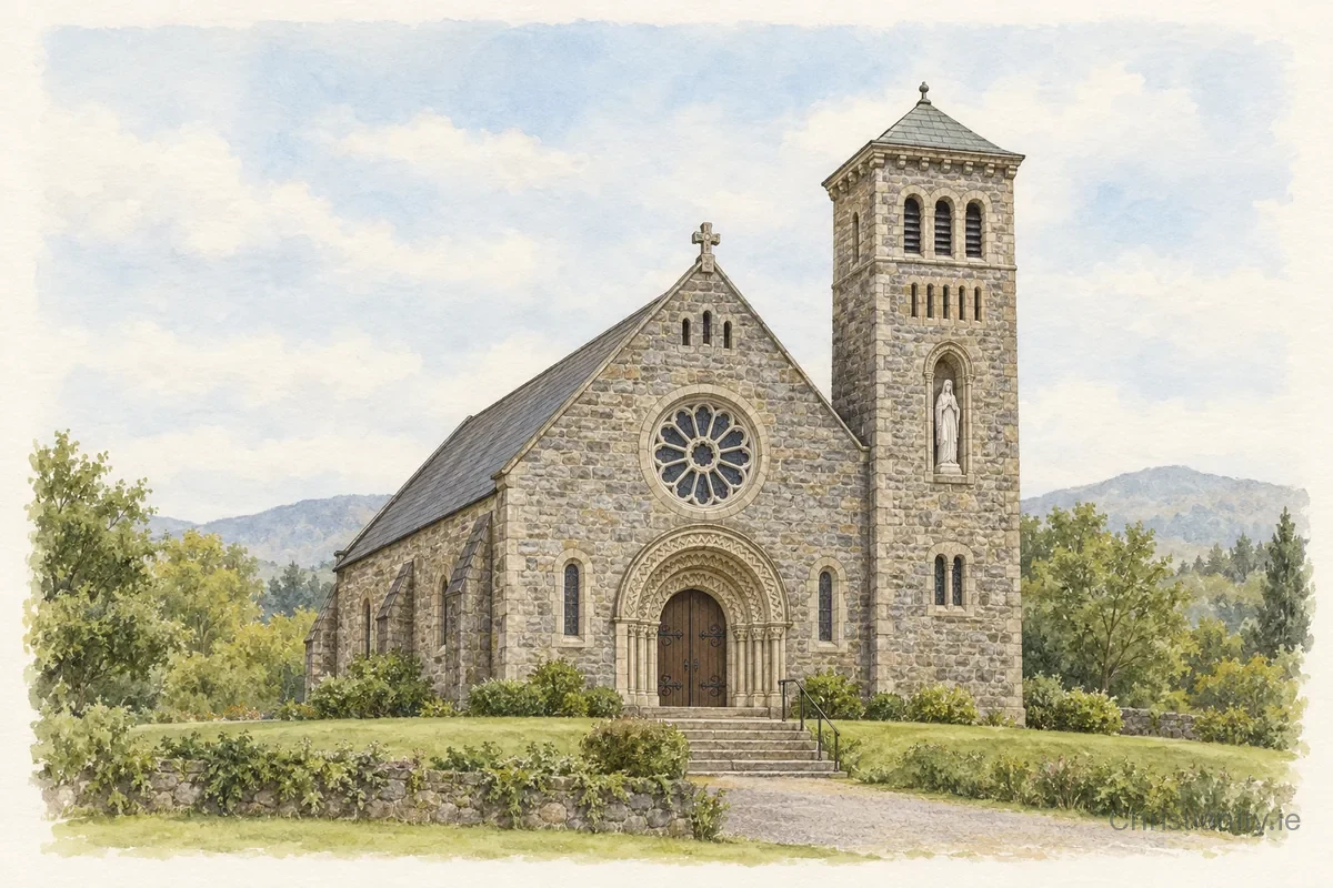 Watercolour and ink illustration of St Mary of the Angels