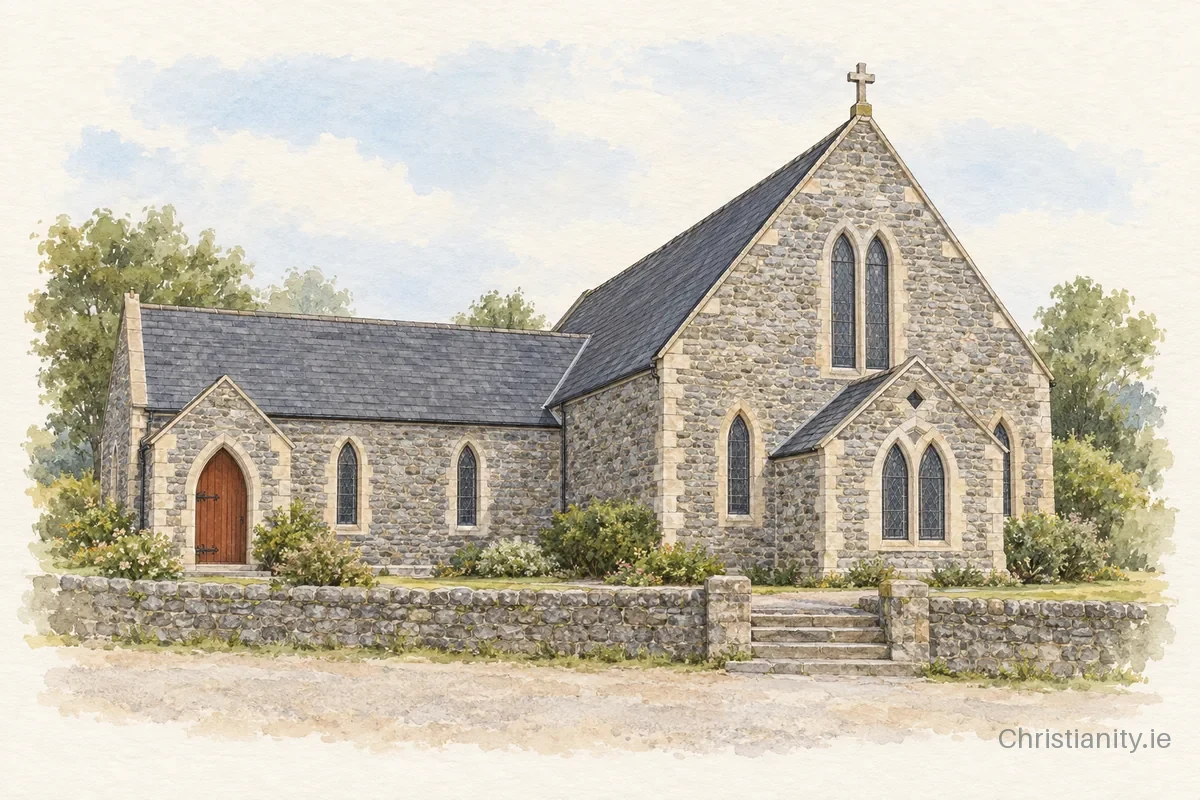 Watercolour and ink illustration of St Mary Star of the Sea Church