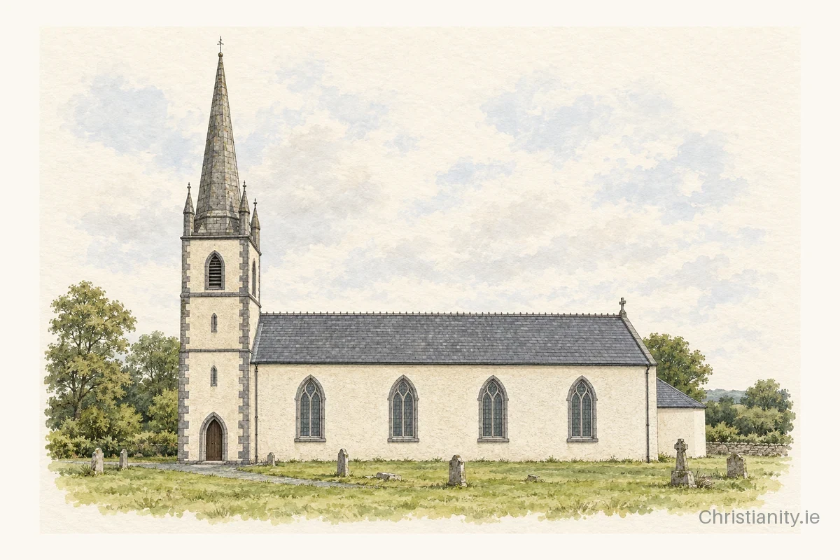 Watercolour and ink illustration of St Mary’s, Aghabog