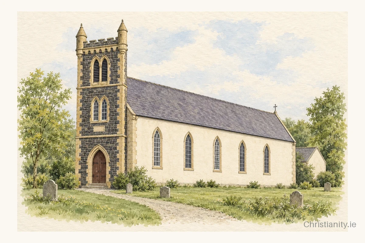 Watercolour and ink illustration of St Mary’s, Ballerin