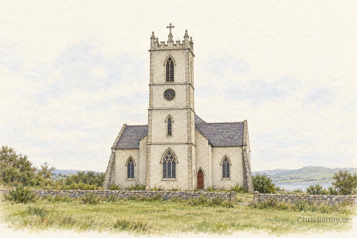 Watercolour and ink illustration of St Mary’s, Bocan
