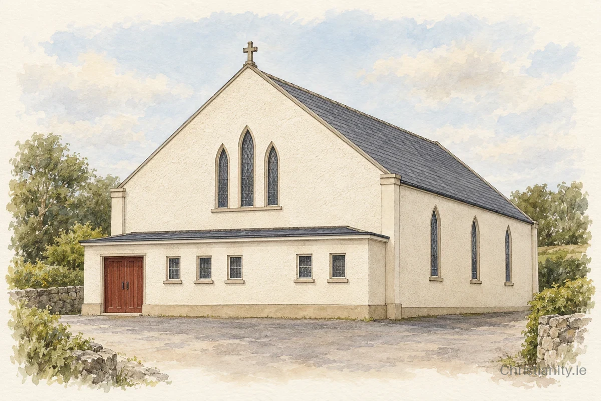 Watercolour and ink illustration of St. Mary's, Bruskey