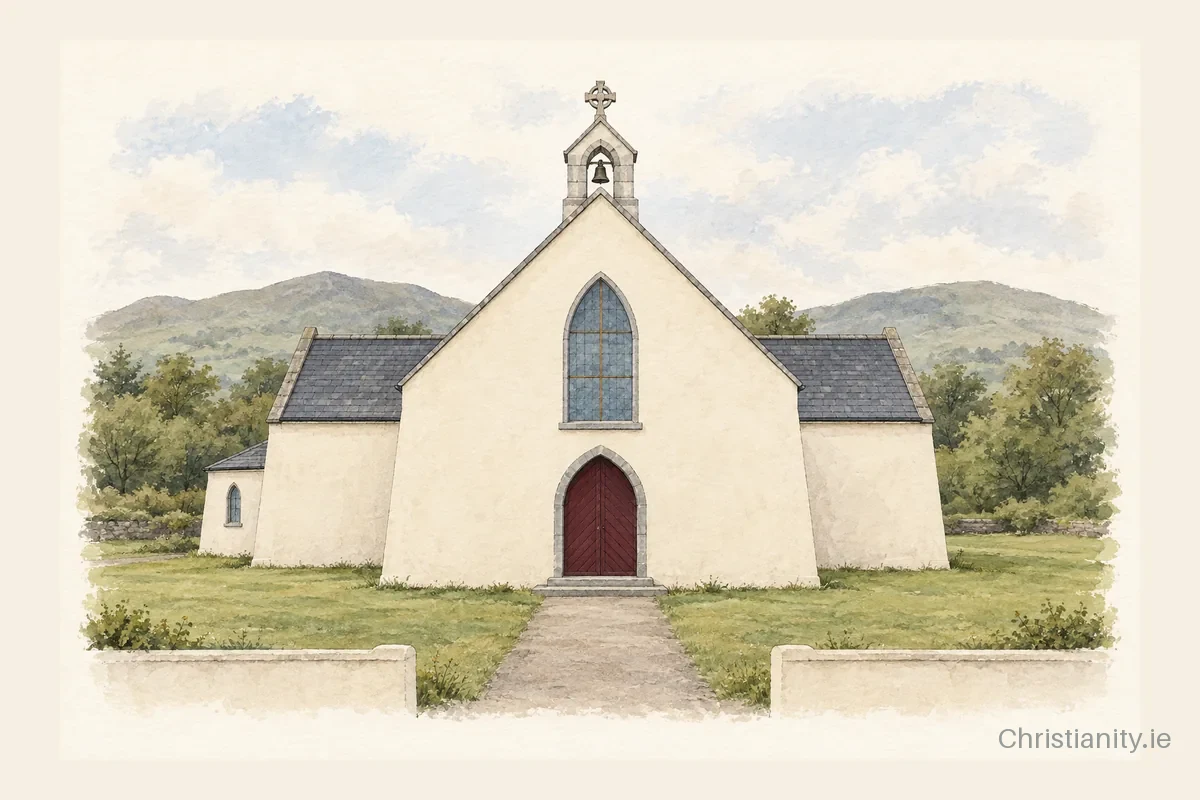 Watercolour and ink illustration of St. Mary’s, Castlegregory
