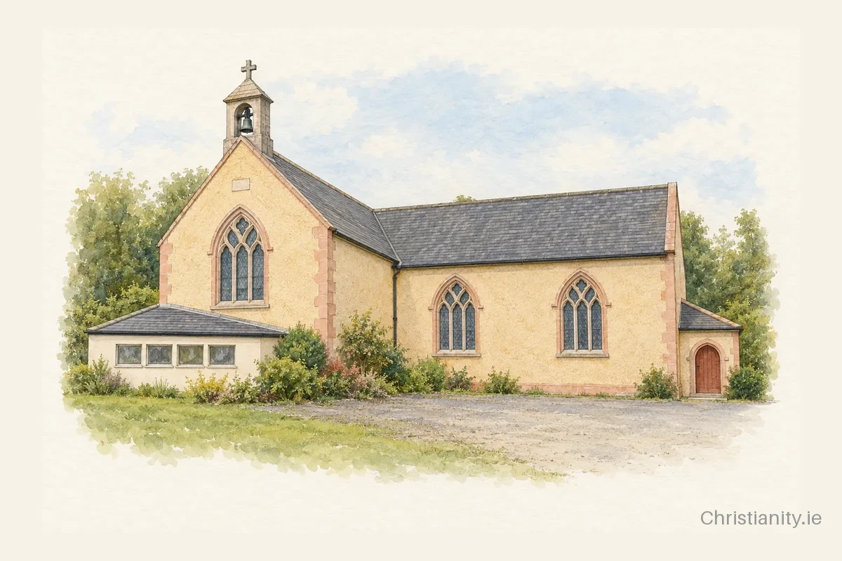 Watercolour and ink illustration of St. Mary's Catholic Church, Newmarket