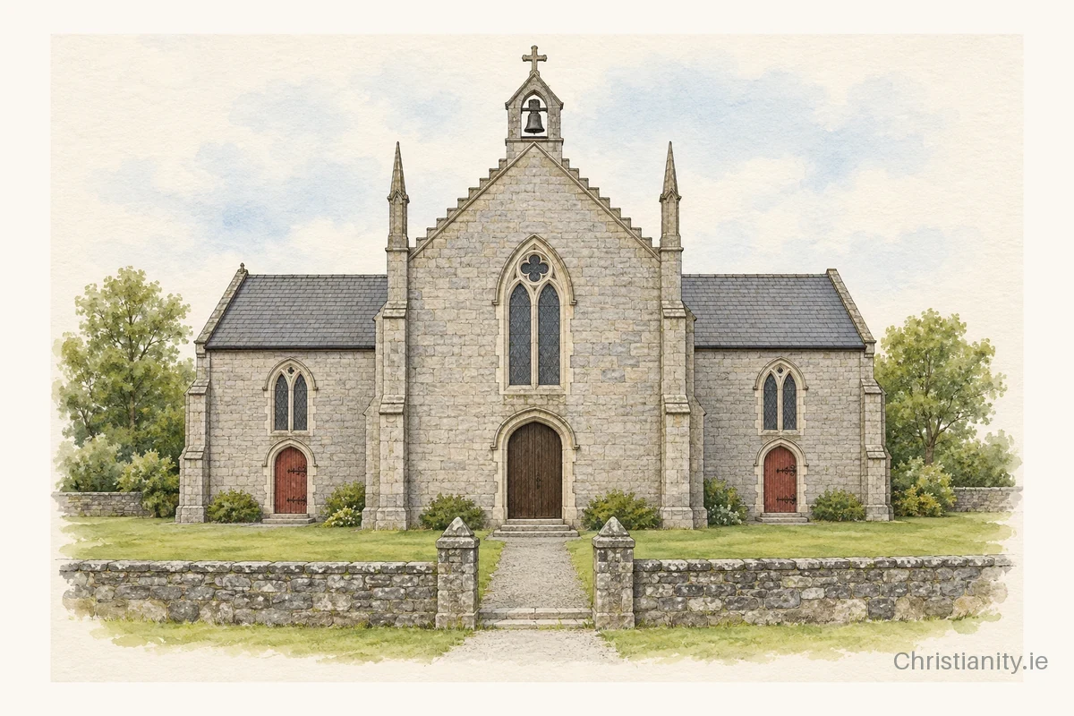 Watercolour and ink illustration of St. Mary's Church, Askeaton