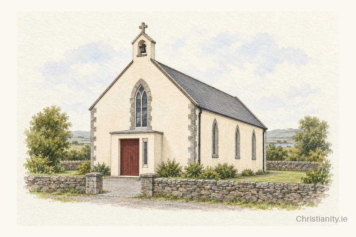 Watercolour and ink illustration of St. Mary's Church, Ballingaddy