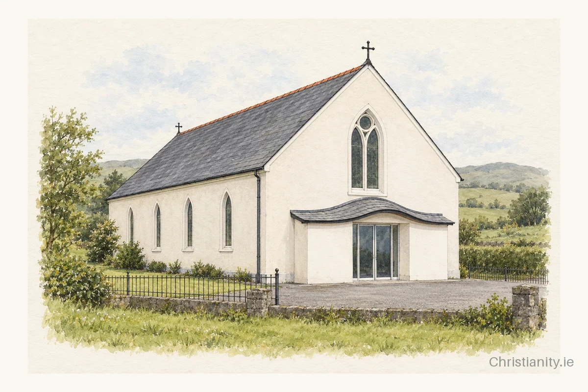 Watercolour and ink illustration of St. Mary's Church, Ballinlea