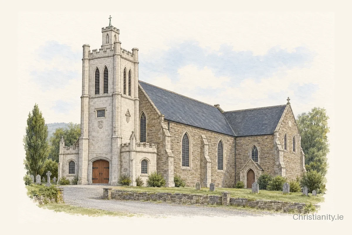 Watercolour and ink illustration of St. Mary's Church, Cahir