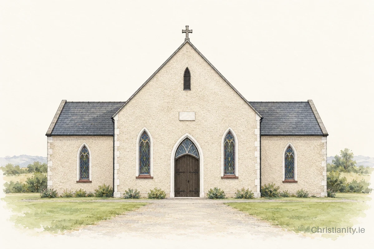 Watercolour and ink illustration of St. Mary's Church, Carrigallen