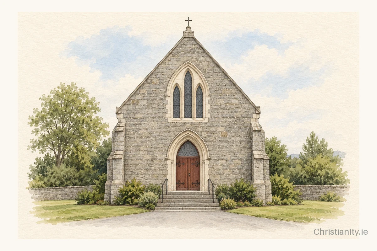 Watercolour and ink illustration of St. Mary's Church, Carrigkerry