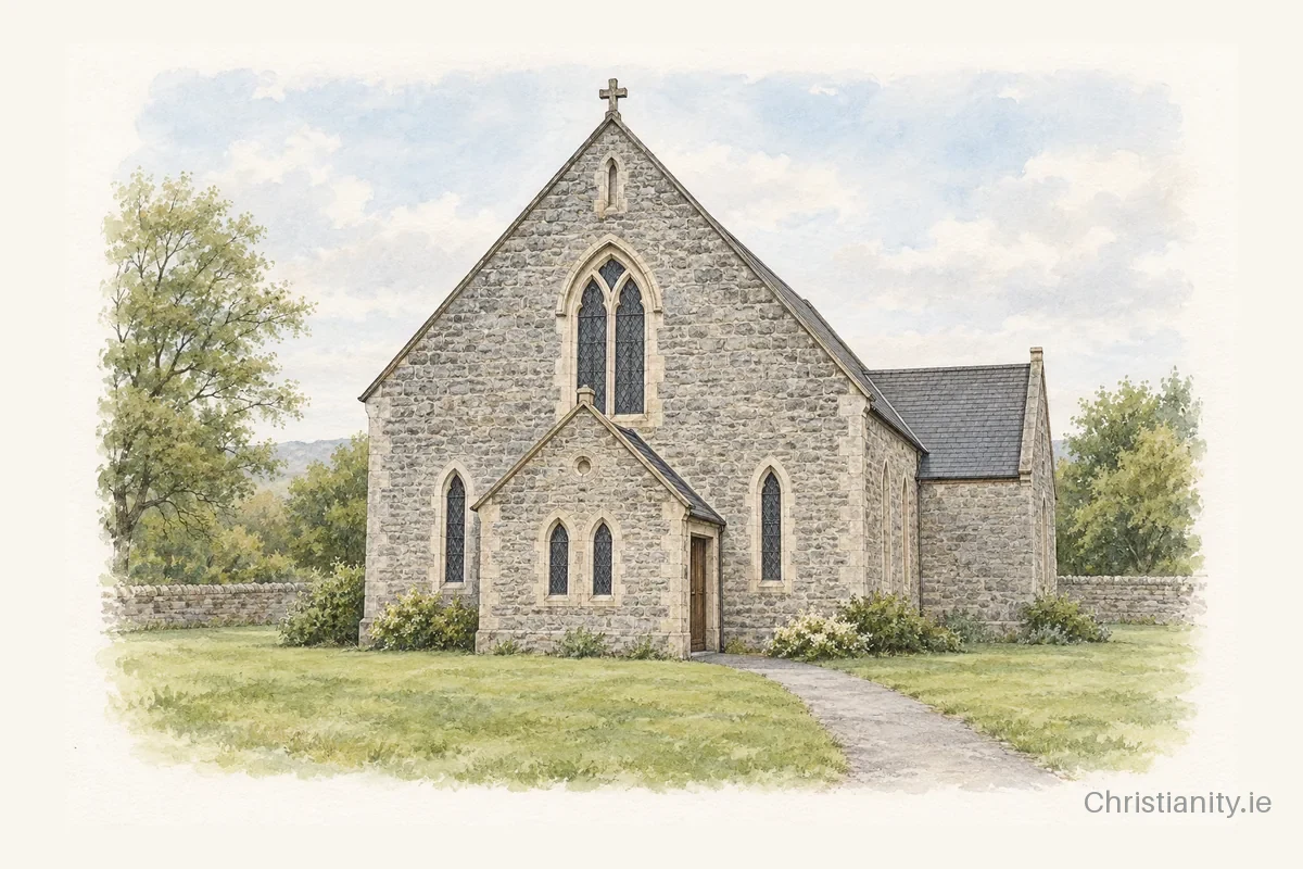 Watercolour and ink illustration of St. Mary's Church, Castlemagner