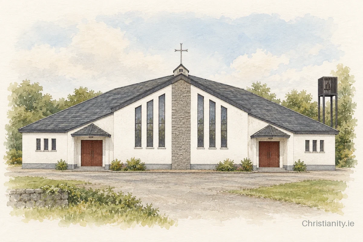 Watercolour and ink illustration of St. Mary's Church, Clanaphilip