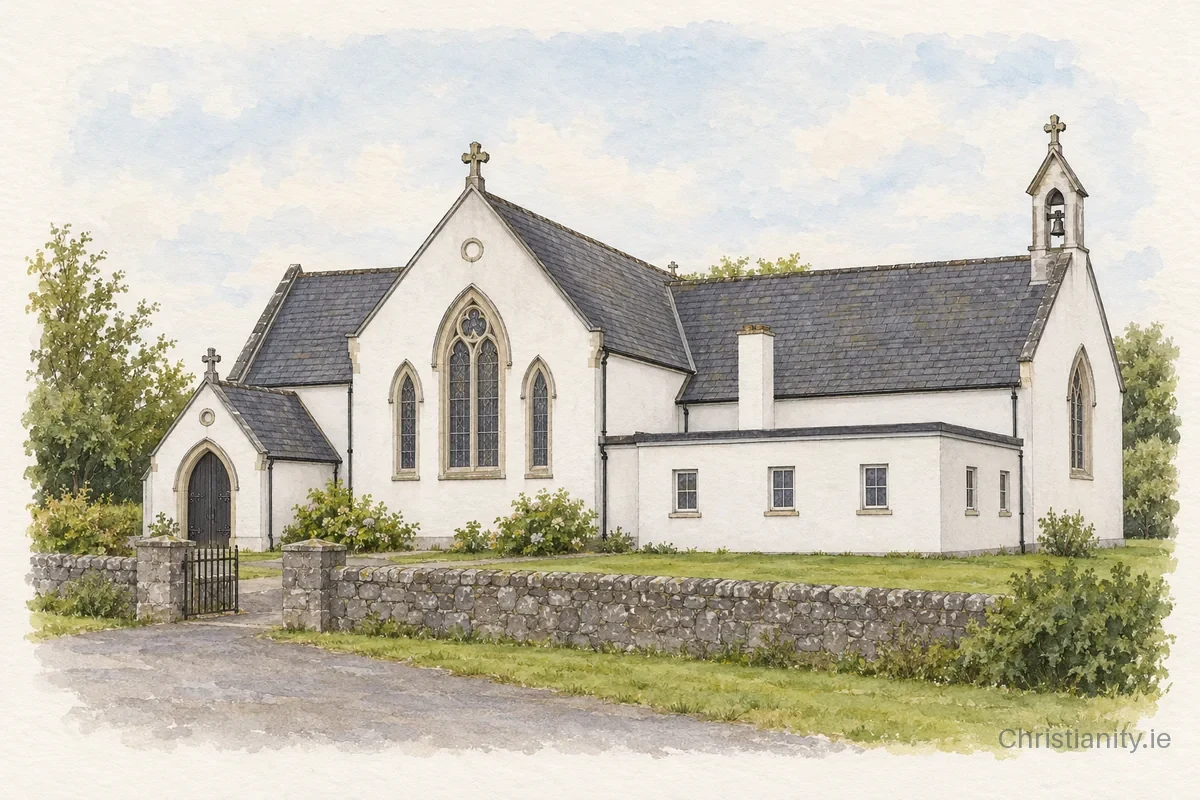 Watercolour and ink illustration of St Mary's Church, Claran