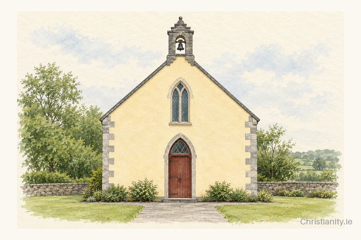 Watercolour and ink illustration of St. Mary's Church, Cloncagh