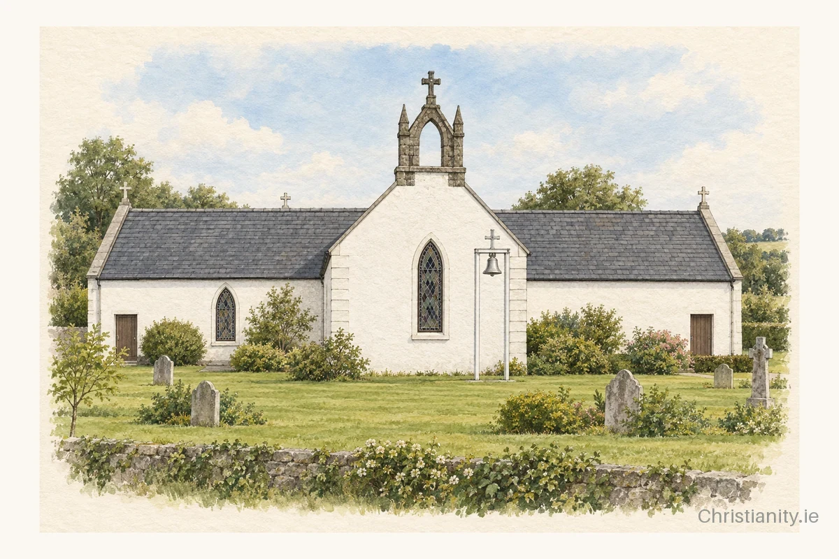 Watercolour and ink illustration of St Marys Church, Crettyard
