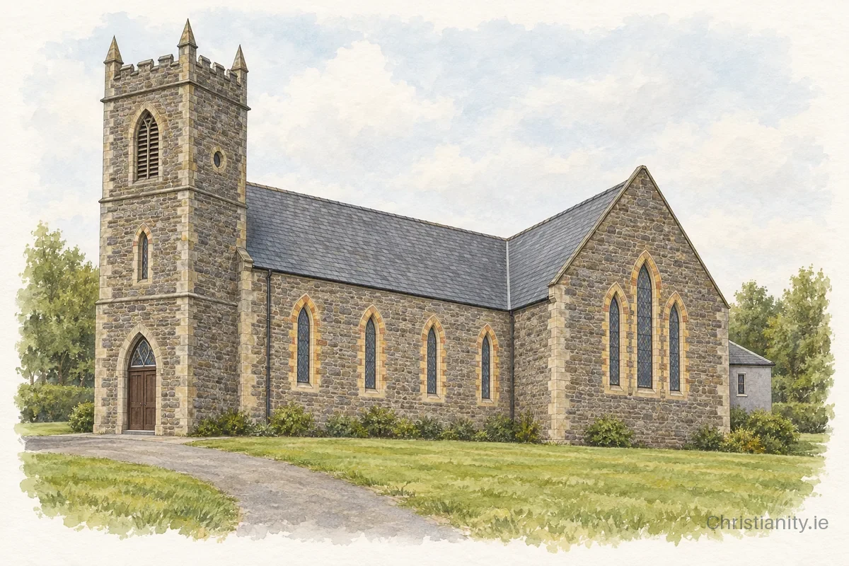 Watercolour and ink illustration of St. Mary's Church, Cross