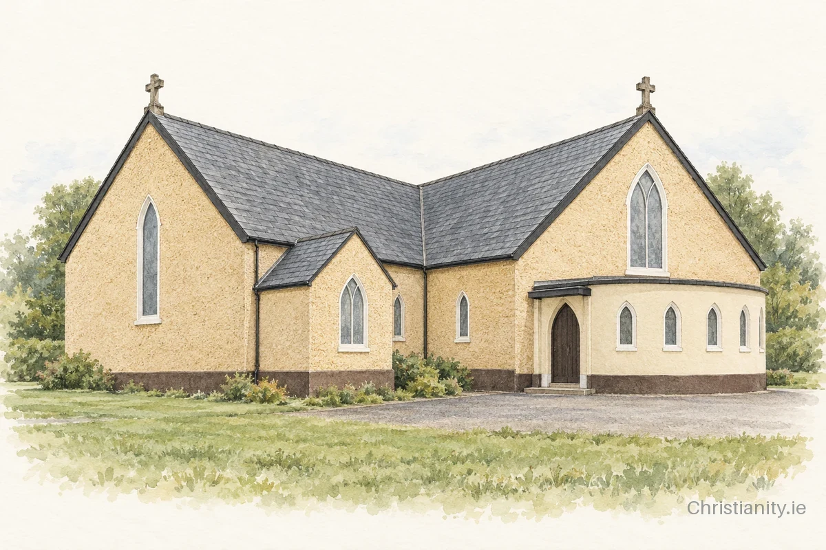 Watercolour and ink illustration of St. Mary’s Church, Drumeela