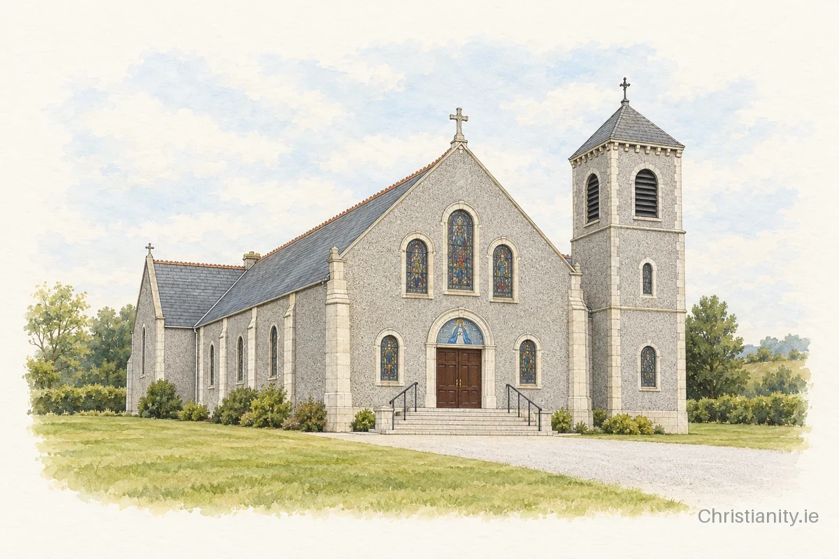 Watercolour and ink illustration of St Mary’s Church, Drumlish