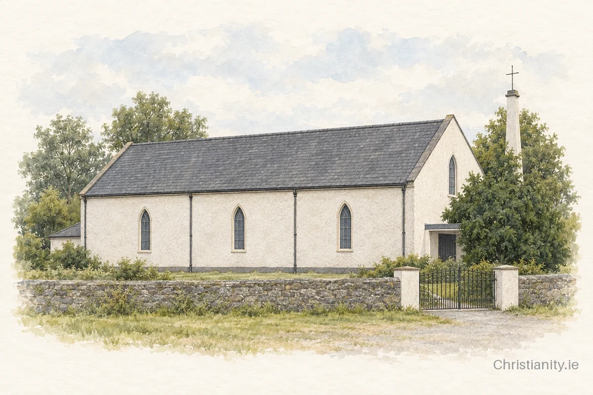 Watercolour and ink illustration of St Mary's Church, Eslin Bridge