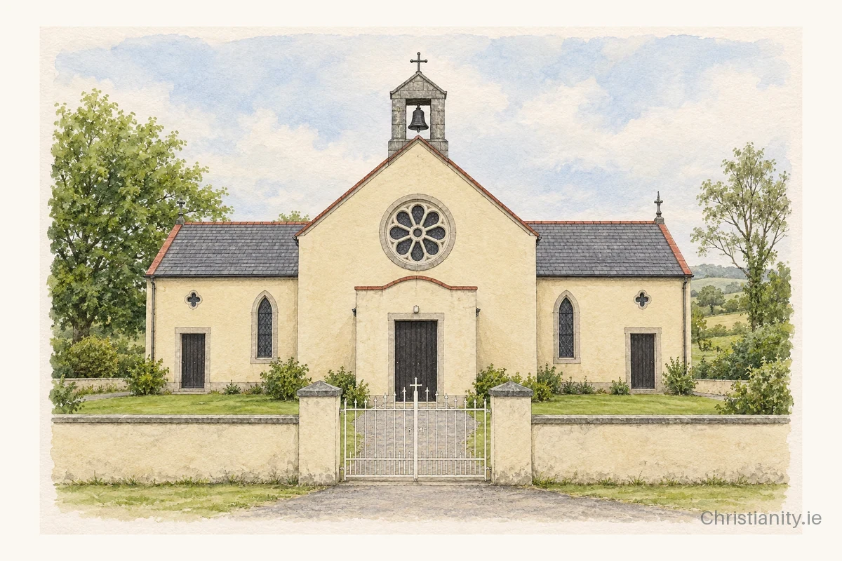 Watercolour and ink illustration of St. Mary's Church, Feohanagh