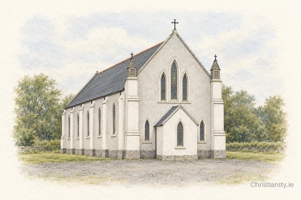 Watercolour and ink illustration of St. Mary's Church, Finnea