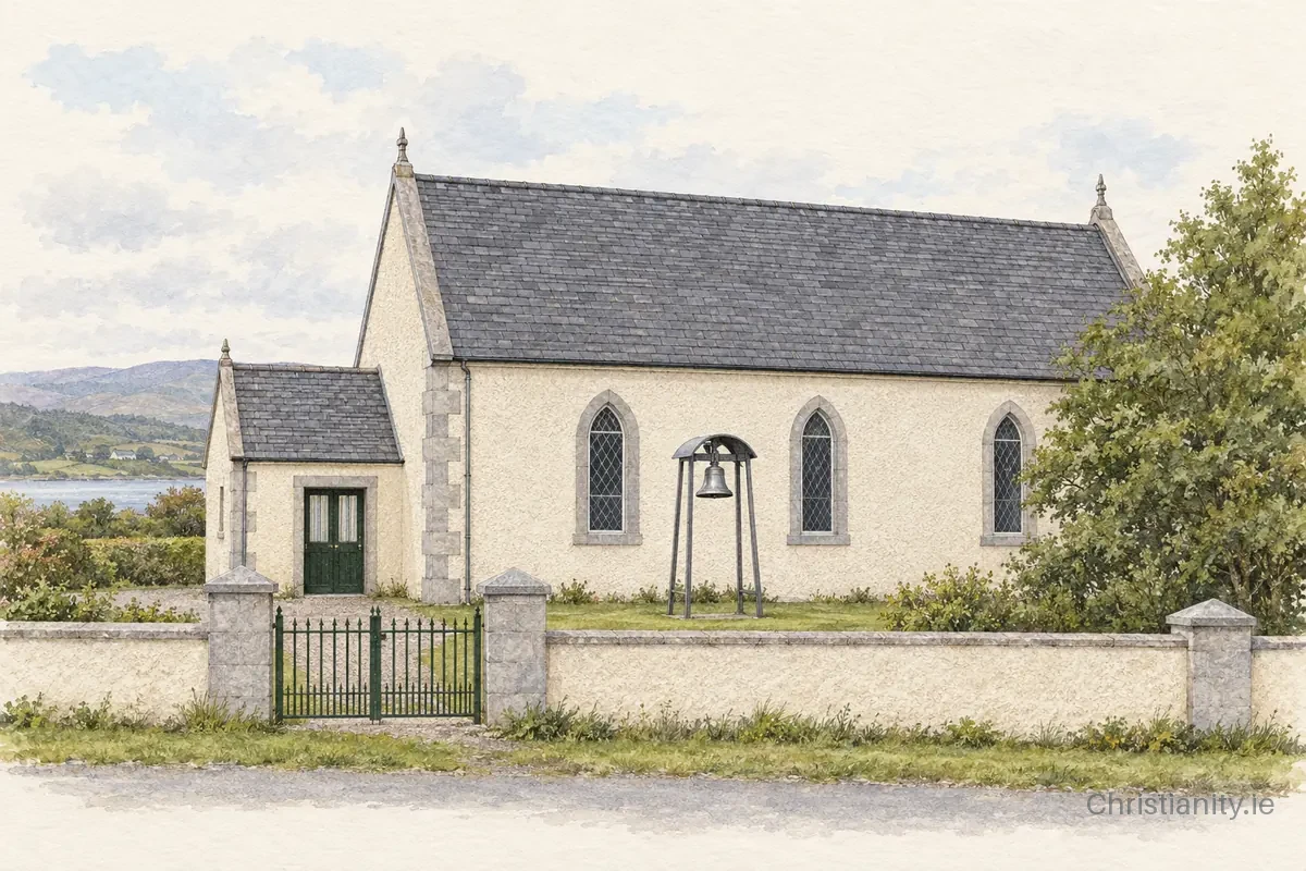 Watercolour and ink illustration of St Mary’s Church, Glenvar