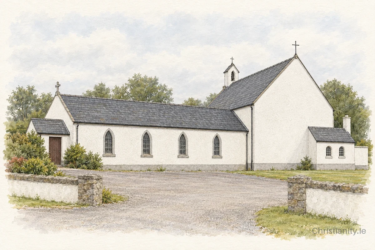 Watercolour and ink illustration of St Mary's Church, Gorthaganny