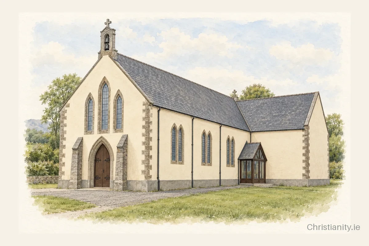 Watercolour and ink illustration of St Mary’s Church, Knocknagoshel
