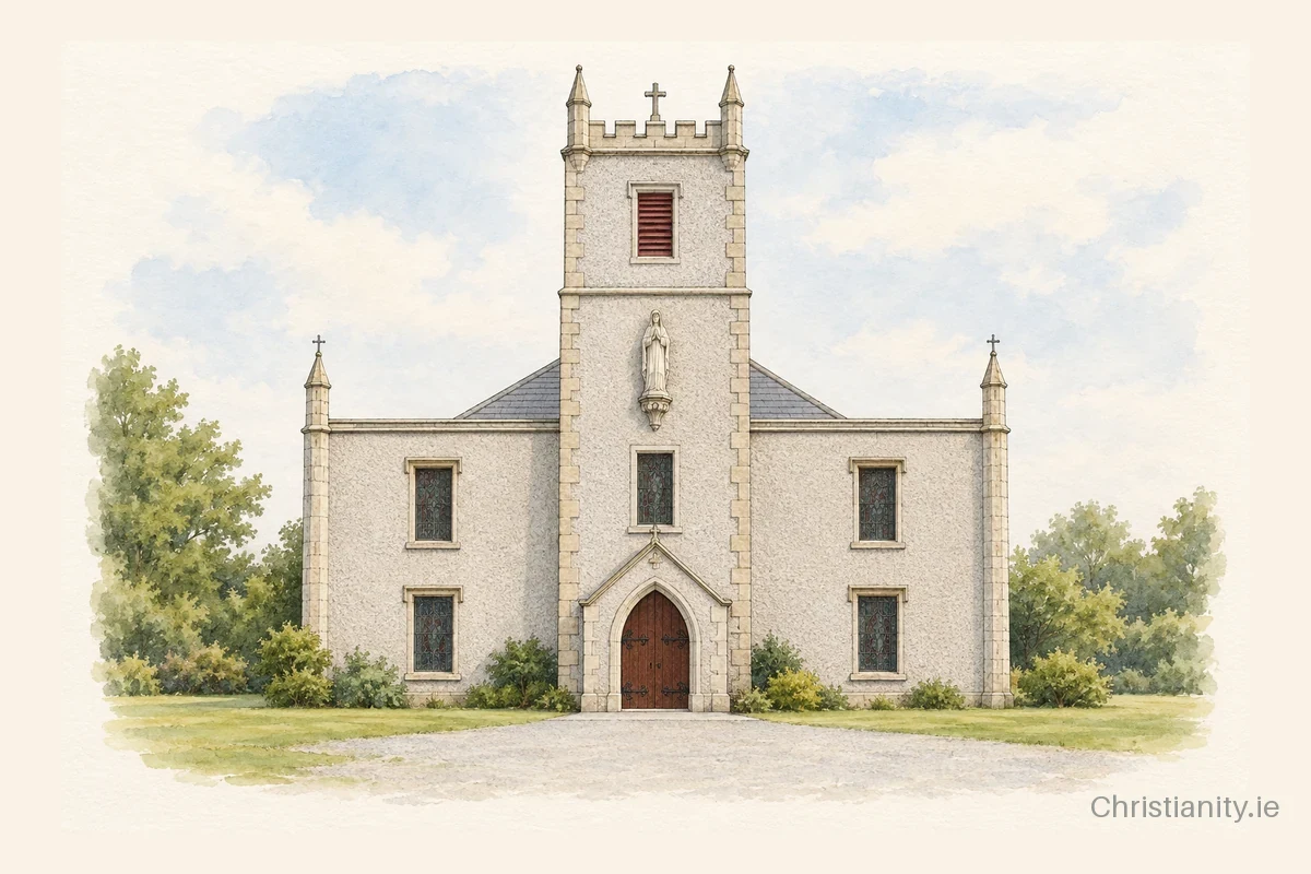 Watercolour and ink illustration of St Mary’s Church, Lanesboro
