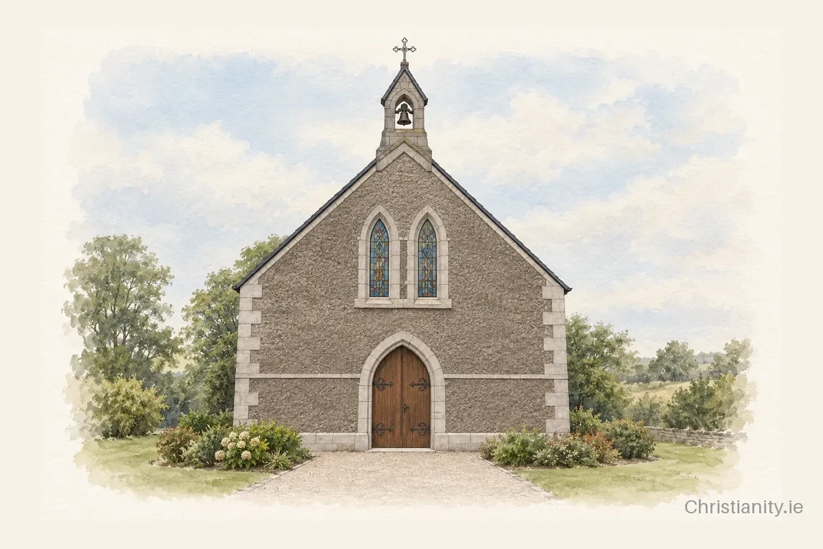 Watercolour and ink illustration of St. Mary's Church, Lisgriffin
