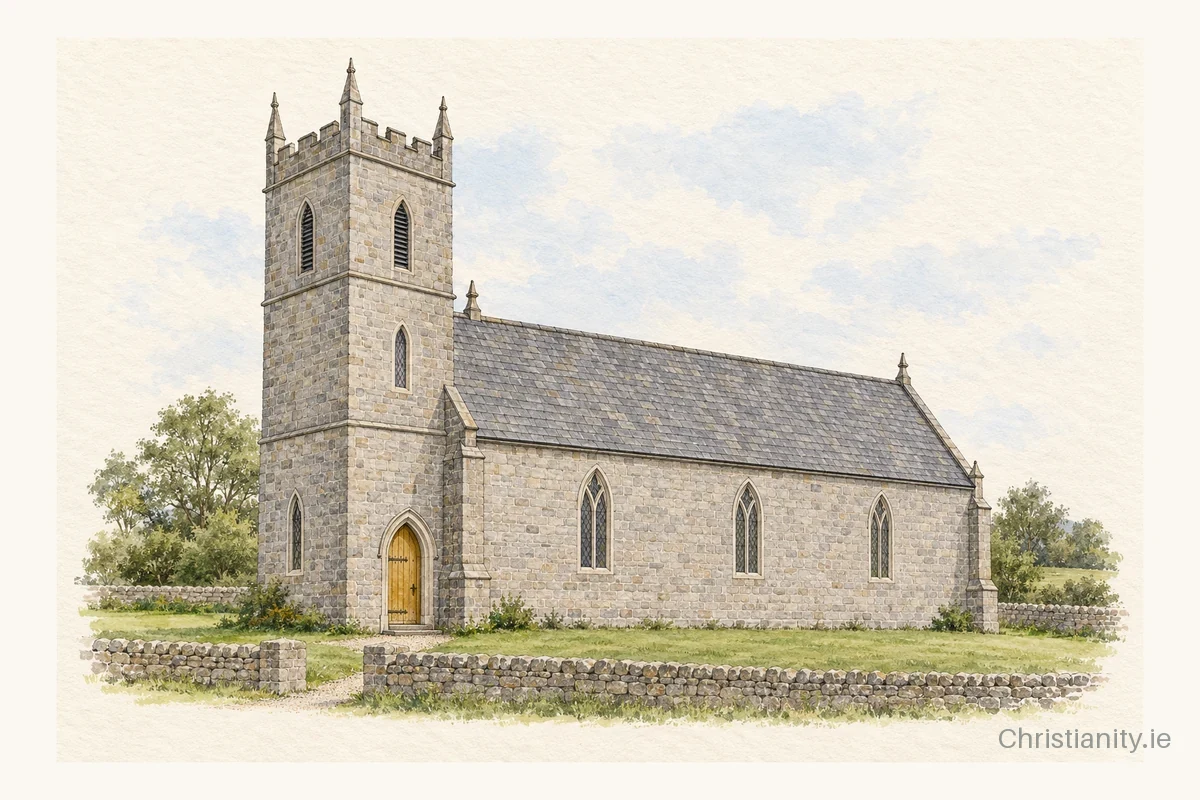 Watercolour and ink illustration of St. Mary's Church, Meanus
