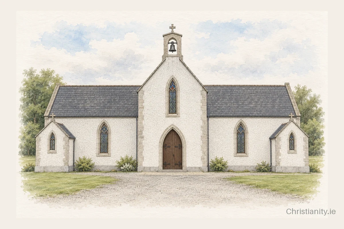 Watercolour and ink illustration of St Mary’s Church, Moydow