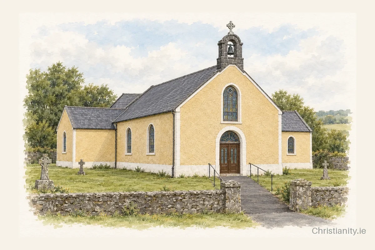Watercolour and ink illustration of St. Mary's Church, Touraneena
