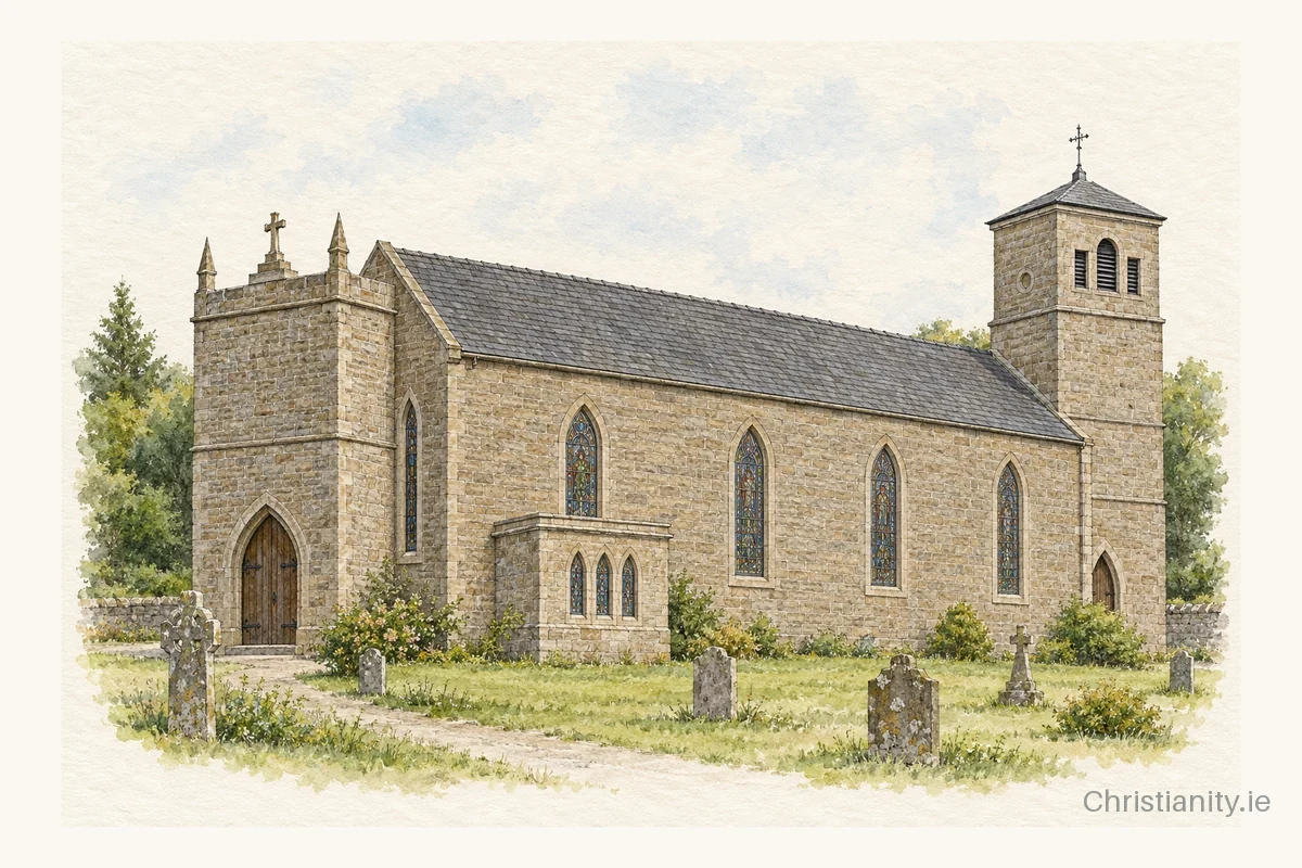 Watercolour and ink illustration of St Mary’s Church, Urbleshanny