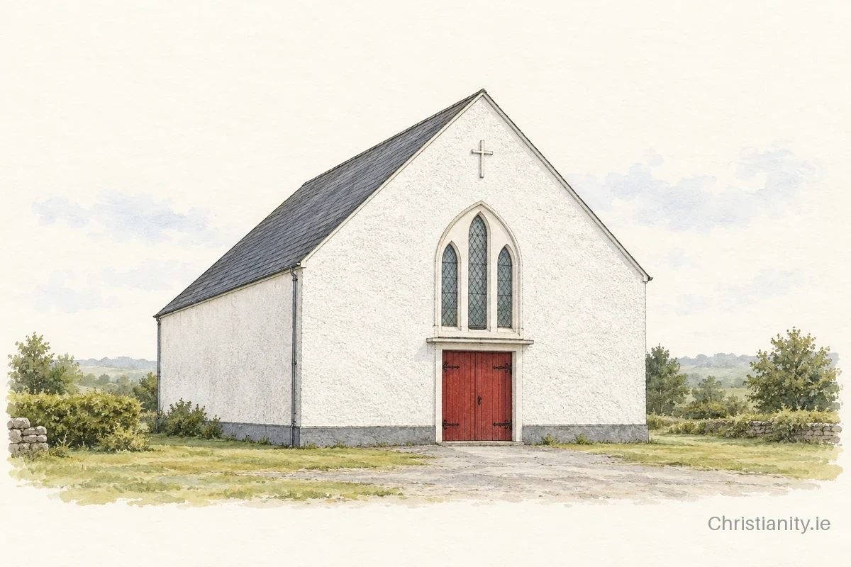 Watercolour and ink illustration of St. Mary's, Clonusker